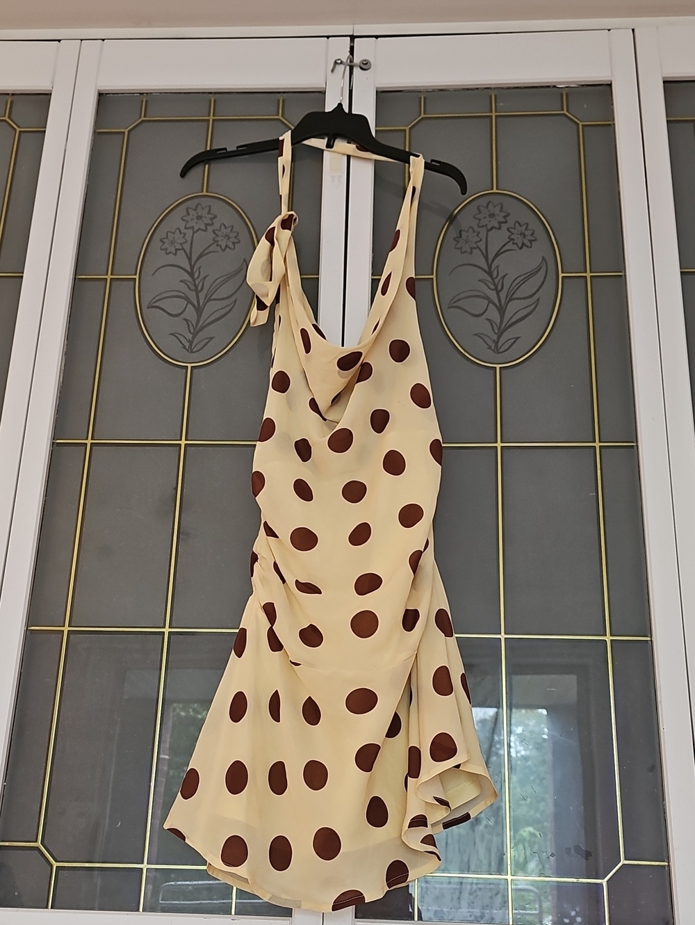 Cream Polka Dot Mini Dress with Brown Spots
